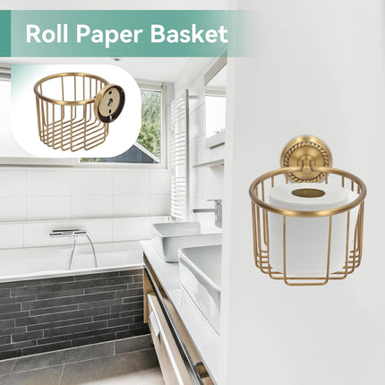 Brass Toilet Paper Holder, Wall Mounted Holder Vintage Bathroom Roll Basket Antique Tissue Storage for.