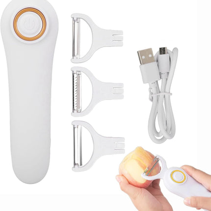 Electric Potato Peeler, Handheld Vegetable Peeler Set with 3 Interchangeable Blade Heads USB Rechargeable Veggie Fruit for Pears, Carrots, Cucumber.