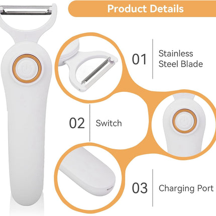 Electric Potato Peeler, Handheld Vegetable Peeler Set with 3 Interchangeable Blade Heads USB Rechargeable Veggie Fruit for Pears, Carrots, Cucumber.