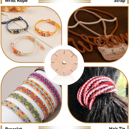 Kumihimo Disk 8 Slots, Wooden Round Wood Braiding Plate Hand Rope Beading Cord Disc DIY Bracelet Loom Weaving Board.