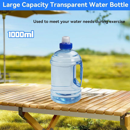 Large Water Bottle, 1l Jug with Handle Clear Sport Bottle Reusable Plastic Leak Proof for Fitness Outdoor Sports Camping, 7.5x3.9 In.