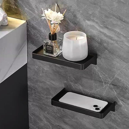 Bathroom Cell Phone Shelf, Stainless Steel Wall Mount Toilet Holder Small Floating Shelves, 7.3x3.5 in (Black).