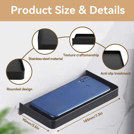 Bathroom Cell Phone Shelf, Stainless Steel Wall Mount Toilet Holder Small Floating Shelves, 7.3x3.5 in (Black).