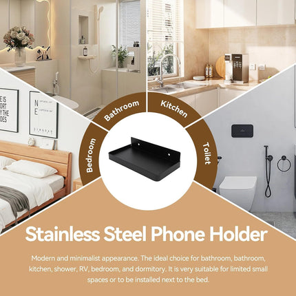 Bathroom Cell Phone Shelf, Stainless Steel Wall Mount Toilet Holder Small Floating Shelves, 7.3x3.5 in (Black).