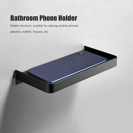 Bathroom Cell Phone Shelf, Stainless Steel Wall Mount Toilet Holder Small Floating Shelves, 7.3x3.5 in (Black).