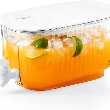 Beverage Dispenser, Refrigerator Juice Container Cold Water Pitcher with Spigot Containers Lids for Party Drink, Iced Tea, Lemonade, Brew White.
