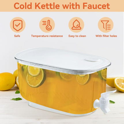 Beverage Dispenser, Refrigerator Juice Container Cold Water Pitcher with Spigot Containers Lids for Party Drink, Iced Tea, Lemonade, Brew White.