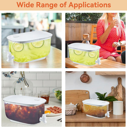 Beverage Dispenser, Refrigerator Juice Container Cold Water Pitcher with Spigot Containers Lids for Party Drink, Iced Tea, Lemonade, Brew White.