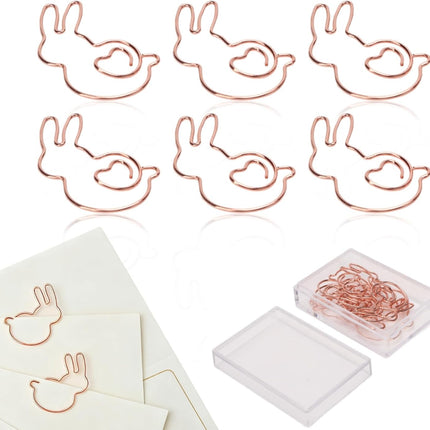 100PCS Rabbit Shape Paper Clips, Rose Gold Bunny Paperclips Decorative Clips Cute Animals Bookmark for Office School Home Desk Organizers.