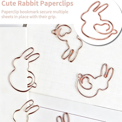 100PCS Rabbit Shape Paper Clips, Rose Gold Bunny Paperclips Decorative Clips Cute Animals Bookmark for Office School Home Desk Organizers.