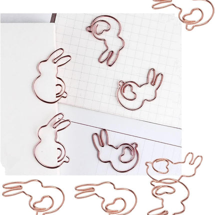 100PCS Rabbit Shape Paper Clips, Rose Gold Bunny Paperclips Decorative Clips Cute Animals Bookmark for Office School Home Desk Organizers.