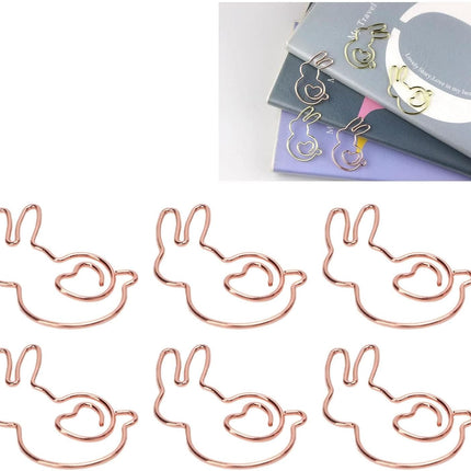 100PCS Rabbit Shape Paper Clips, Rose Gold Bunny Paperclips Decorative Clips Cute Animals Bookmark for Office School Home Desk Organizers.