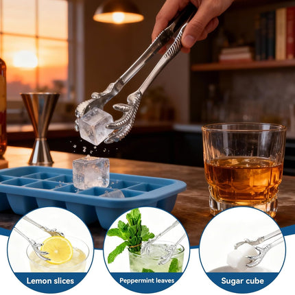 Stainless Steel Claw-Style Ice Tongs, Bar Hockey Special Eagle Claw Shape Tongs Serving Chicken Feet.