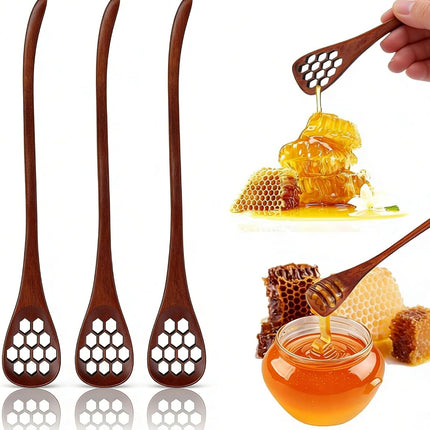 3PCS Honey Dipper Sticks, Long Handle Mixing Stick Mini Honeycomb Drizzler Wooden Spoon Stirrer for Collecting Dispensing Drizzling Jam.
