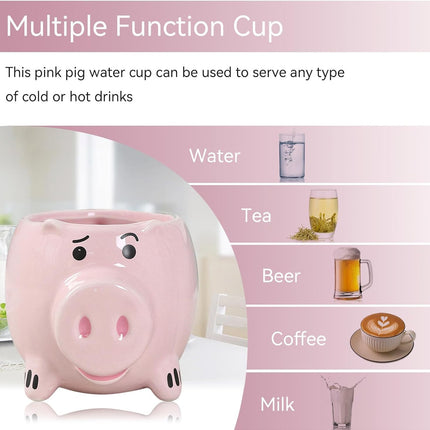 Pig Coffee Mug, 3D Novelty Ceramic Cup Creative Shape Tea Cute Funny Mug for Milk Hot and Cold Drinking.
