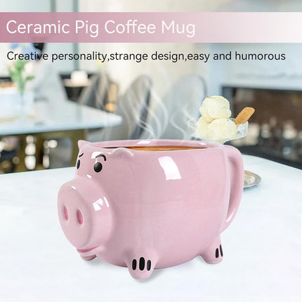 Pig Coffee Mug, 3D Novelty Ceramic Cup Creative Shape Tea Cute Funny Mug for Milk Hot and Cold Drinking.