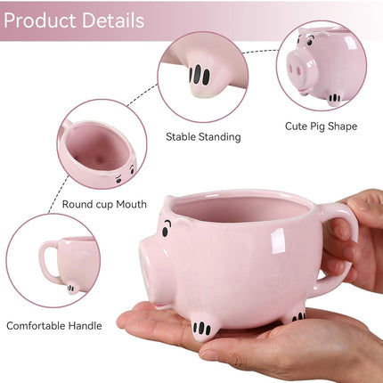 Pig Coffee Mug, 3D Novelty Ceramic Cup Creative Shape Tea Cute Funny Mug for Milk Hot and Cold Drinking.