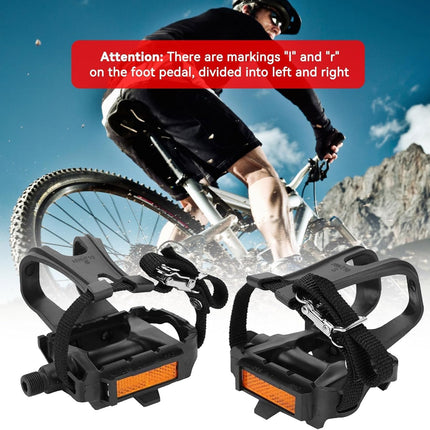 1 Pair Bike Pedals, Pedals with Toe Cages Road Bicycle Clip Adjustable Clips Straps for Wide Shoes Indoor Outdoor Cycling.