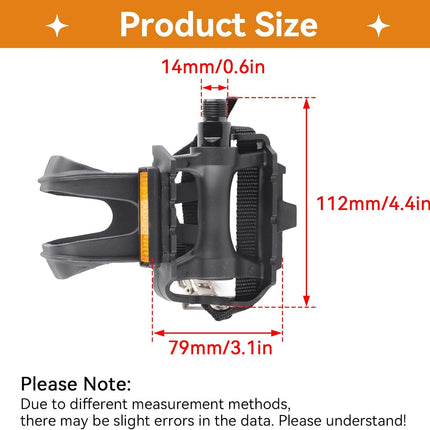 1 Pair Bike Pedals, Pedals with Toe Cages Road Bicycle Clip Adjustable Clips Straps for Wide Shoes Indoor Outdoor Cycling.