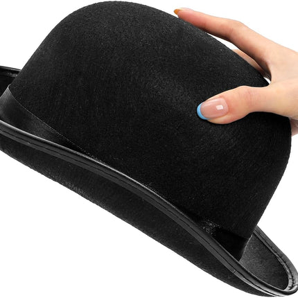 3 Pack Bowler Hat, 23" C Black Derby Felt Bolivian Costume Hat Accessories, Victorian Dress Up for Men and Women, Adults.