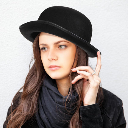 3 Pack Bowler Hat, 23" C Black Derby Felt Bolivian Costume Hat Accessories, Victorian Dress Up for Men and Women, Adults.