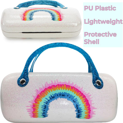 4 Pack Kids Eyeglass Case, Hard Shell Sunglasses Pouch with Handle, Sparkle Glitter Protective Glasses Dazzling Eyeglasses Purse for Women Girls Boys, Makeup Storage Bag Various Pattern.