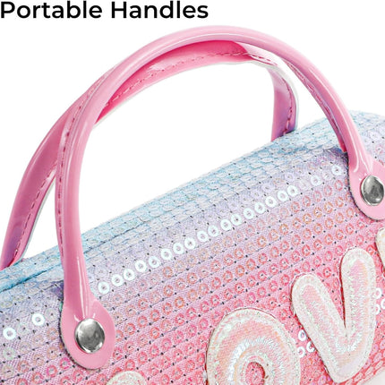 4 Pack Kids Eyeglass Case, Hard Shell Sunglasses Pouch with Handle, Sparkle Glitter Protective Glasses Dazzling Eyeglasses Purse for Women Girls Boys, Makeup Storage Bag Various Pattern.