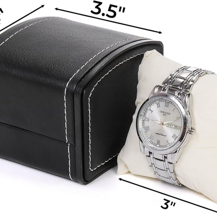 6 Packs Single Grid Watch Box with Pillow, PU Leather Gift Case for Bracelet, Jewelry Wristwatch Storage, Display Holder Men and Women, Roll Organizer, Black.