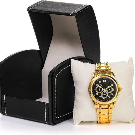 6 Packs Single Grid Watch Box with Pillow, PU Leather Gift Case for Bracelet, Jewelry Wristwatch Storage, Display Holder Men and Women, Roll Organizer, Black.