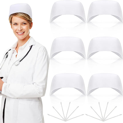 18 Pcs Nurse Hat Set, 6 Sturdy Caps with 12 Pins for Halloween, White Headband Costume Suitable Women, School, Party, Cosplay Supplies.