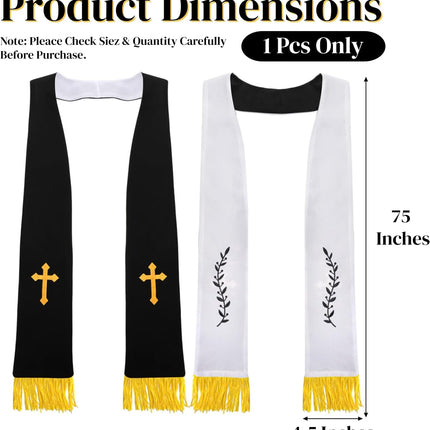 1 Pack Wedding Reversible Stole with Tassels, 75 Inch Clergy Mass Stoles Cross, White Embroidered Priest Sash Stole, Pastor Shawl for Officiant Robe Cassock.