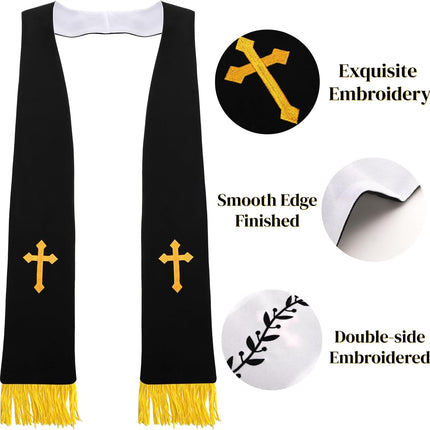 1 Pack Wedding Reversible Stole with Tassels, 75 Inch Clergy Mass Stoles Cross, White Embroidered Priest Sash Stole, Pastor Shawl for Officiant Robe Cassock.