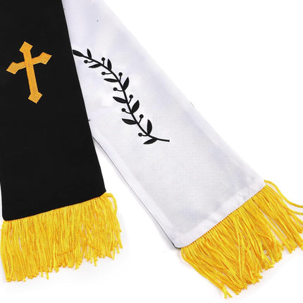 1 Pack Wedding Reversible Stole with Tassels, 75 Inch Clergy Mass Stoles Cross, White Embroidered Priest Sash Stole, Pastor Shawl for Officiant Robe Cassock.