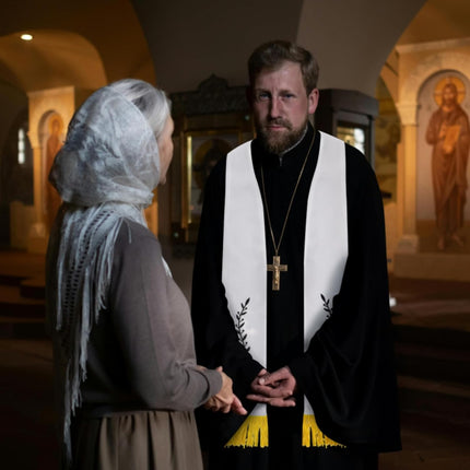 1 Pack Wedding Reversible Stole with Tassels, 75 Inch Clergy Mass Stoles Cross, White Embroidered Priest Sash Stole, Pastor Shawl for Officiant Robe Cassock.