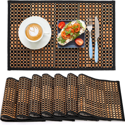 8 Pack Bamboo Placemats, Natural Anti-Slip Dining Table Mats, Heat-Resistant Place Japanese Style Washable Placemats for Room, Kitchen, Restaurant, 18 x 12 Inch.