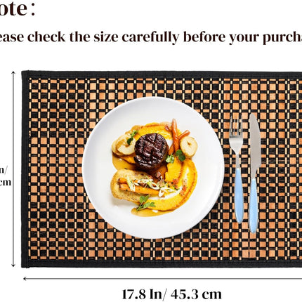 8 Pack Bamboo Placemats, Natural Anti-Slip Dining Table Mats, Heat-Resistant Place Japanese Style Washable Placemats for Room, Kitchen, Restaurant, 18 x 12 Inch.