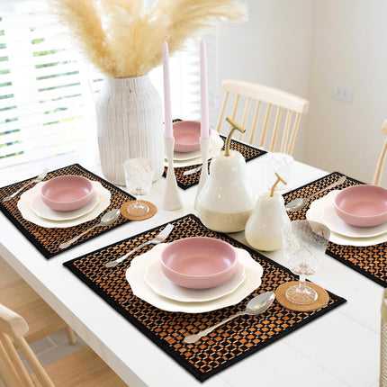 8 Pack Bamboo Placemats, Natural Anti-Slip Dining Table Mats, Heat-Resistant Place Japanese Style Washable Placemats for Room, Kitchen, Restaurant, 18 x 12 Inch.
