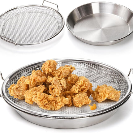 10.3" Kitchen Oil Filter Tray, Stainless Steel Air Fryer Mesh Pan, Draining Basket Accessories for Fried Food, Cooking Net Strainer Colander Barbecue Grill Vegetable Dessert.