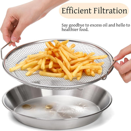 10.3" Kitchen Oil Filter Tray, Stainless Steel Air Fryer Mesh Pan, Draining Basket Accessories for Fried Food, Cooking Net Strainer Colander Barbecue Grill Vegetable Dessert.