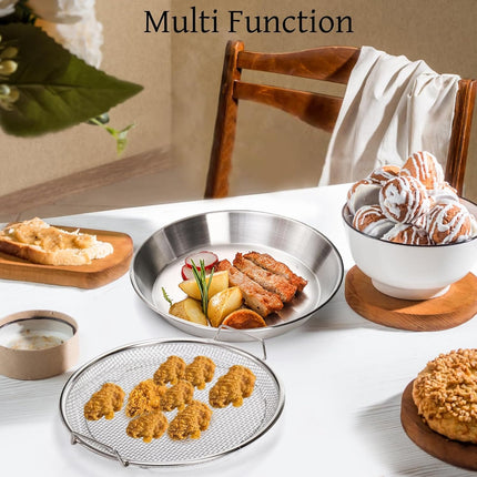 10.3" Kitchen Oil Filter Tray, Stainless Steel Air Fryer Mesh Pan, Draining Basket Accessories for Fried Food, Cooking Net Strainer Colander Barbecue Grill Vegetable Dessert.
