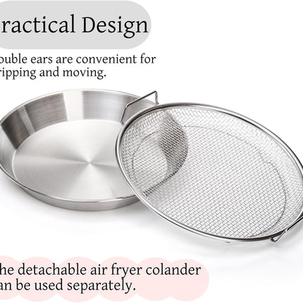 10.3" Kitchen Oil Filter Tray, Stainless Steel Air Fryer Mesh Pan, Draining Basket Accessories for Fried Food, Cooking Net Strainer Colander Barbecue Grill Vegetable Dessert.