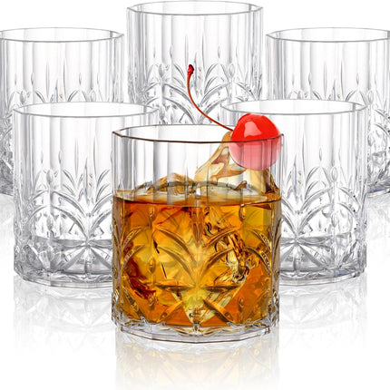 6 Pack Plastic Water Tumblers, 14 OZ Unbreakable Acrylic Whiskey Drinking Glasses, BPA-Free Clear Wine Cup, Shatterproof Drinkware Barware for Juice, Cocktail.