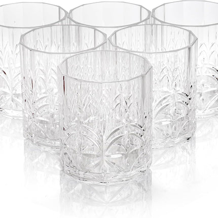 6 Pack Plastic Water Tumblers, 14 OZ Unbreakable Acrylic Whiskey Drinking Glasses, BPA-Free Clear Wine Cup, Shatterproof Drinkware Barware for Juice, Cocktail.