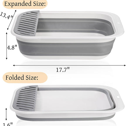 Collapsible Small Cat Litter Box, 17.7'' Open Foldable Kittens Potty with Scoop, Shallow Anti Splash Travel Toilet, Semi Enclosed Height Adjustable Sides Pan for Sick Frail Grey.