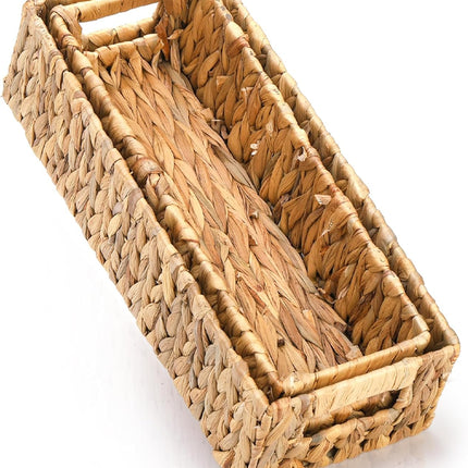 2 Pack Wicker Storage Baskets, Water Hyacinth Holder for Toilet Paper, Rectangular Natural Bins with Built-in Handles, Handwoven Organizer Bathroom Kitchen Pantry Tank Top, Sizes.