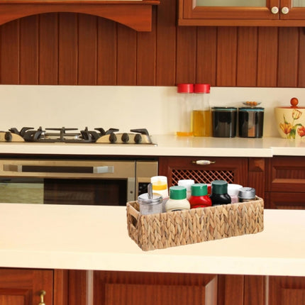 2 Pack Wicker Storage Baskets, Water Hyacinth Holder for Toilet Paper, Rectangular Natural Bins with Built-in Handles, Handwoven Organizer Bathroom Kitchen Pantry Tank Top, Sizes.