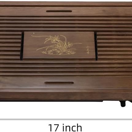 Wooden Tea Tray, 17 Inch Chinese Kung Fu Gongfu Table with Water Storage Box, Household Filter Serving Tray Gift Set for Home, Office, Bar.