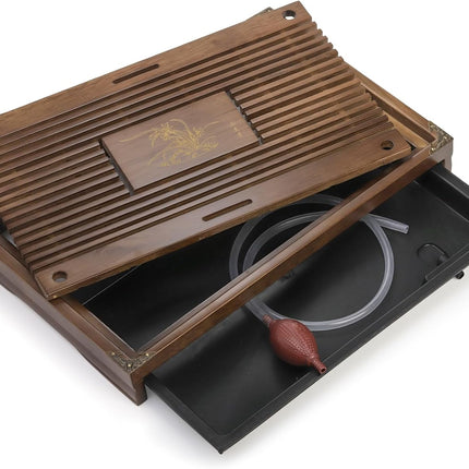 Wooden Tea Tray, 17 Inch Chinese Kung Fu Gongfu Table with Water Storage Box, Household Filter Serving Tray Gift Set for Home, Office, Bar.
