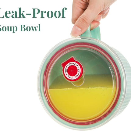 2 Packs Ceramic Soup Bowls with Handles, 32 OZ Microwave Safe Mug Vented Lid, Leak-proof French Onion Bowls, Large Crocks for Ramen, Noodle, Cereal.