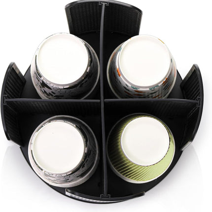 2 Pack Coffee Cup Dispenser, Rotatable 4 Compartment and Lid Holder, Plastic Paper Storage Organizer for Office Restaurant Breakroom Station Bar Buffet Kitchen Countertop.